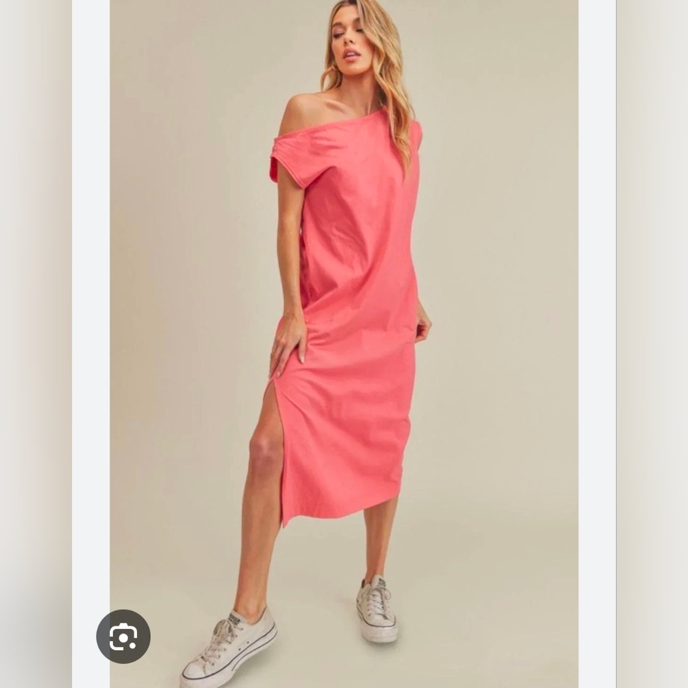 Off-Shoulder Bright Mint Green Midi Dress Lagenlook Boho Dopamine